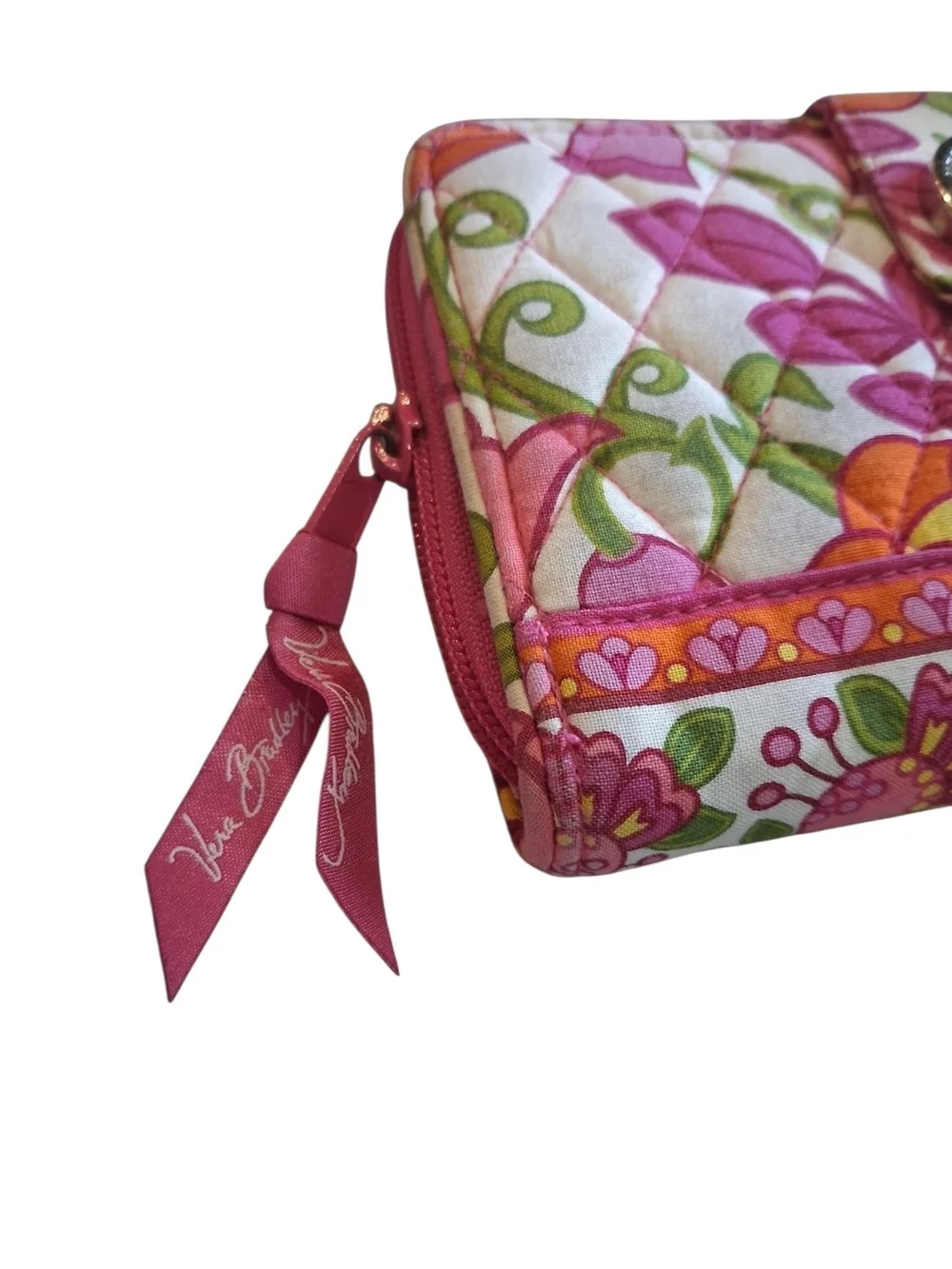 Vera Bradley Pink Orange Floral Quilted Zip Around Wallet - Picture 3 of 6